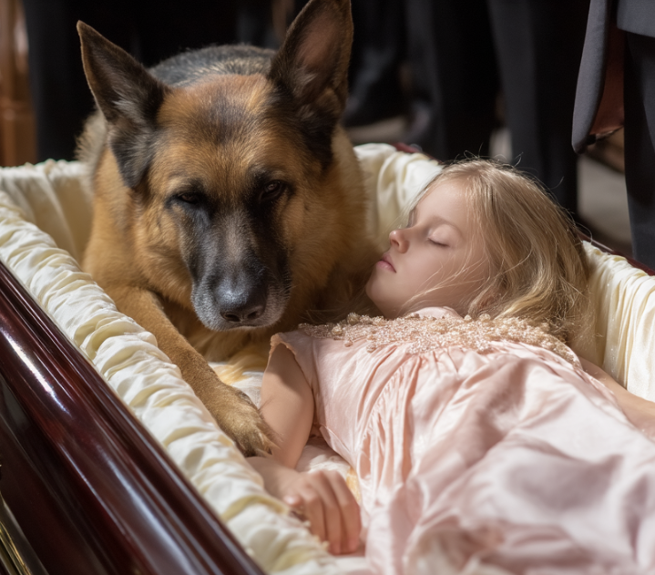 A German Shepherd refused to leave a little girl’s coffin—what happened next stunned everyone.