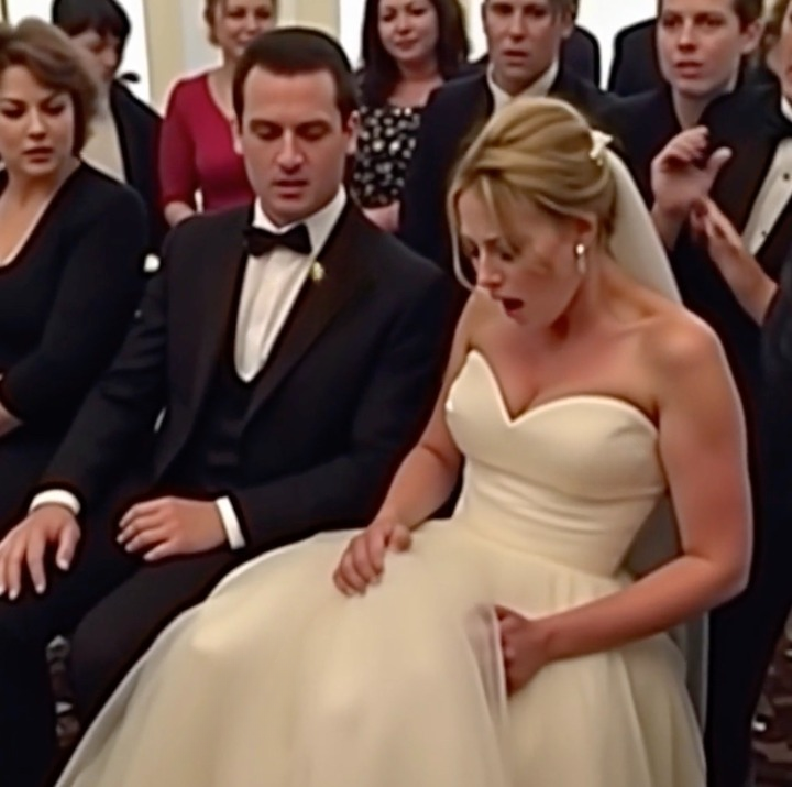 During the wedding ceremony, an unexpected movement was noticed beneath the bride’s gown — leaving the groom visibly startled.