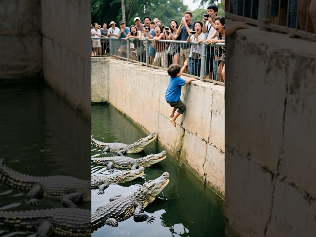 Scary Moment as Child Plunges Into Crocodile Habitat